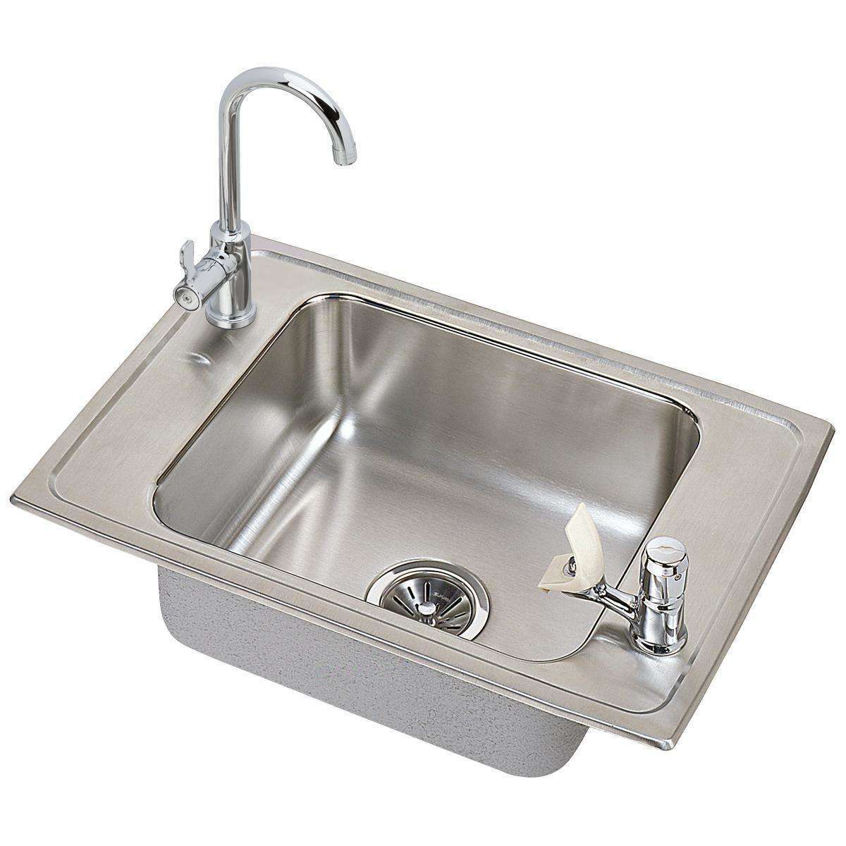 Elkay, Elkay Celebrity Stainless Steel 25" x 17" x 6-1/2", 2-Hole Single Bowl Drop-in Classroom ADA Sink and Faucet Kit CDKAD251765C