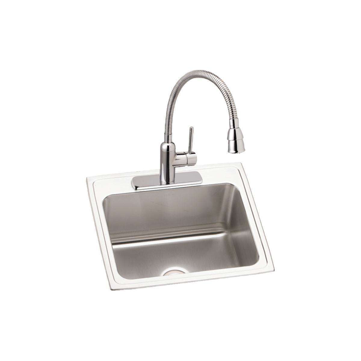 Elkay, Elkay Lustertone Classic Stainless Steel 25" x 22" x 12-1/8", 3-Hole Single Bowl Drop-in Sink and Faucet Kit DLR252212C