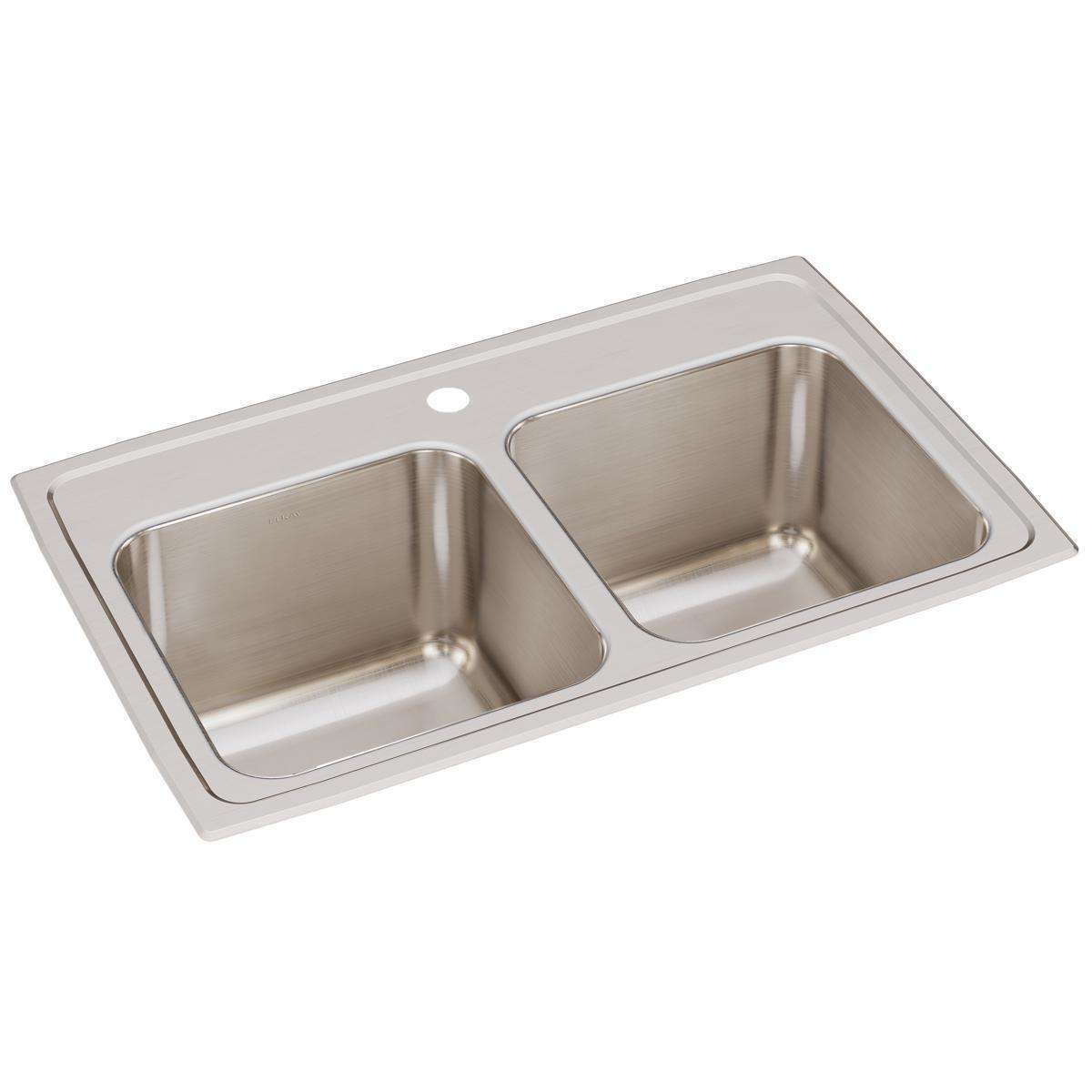 Elkay, Elkay Lustertone Classic Stainless Steel 29" x 18" x 10", 1-Hole Equal Double Bowl Drop-in Sink DLR2918101