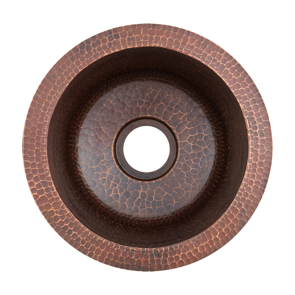 Premier Copper Products, 10" Round Hammered Copper Bar Sink with 2" Drain Opening