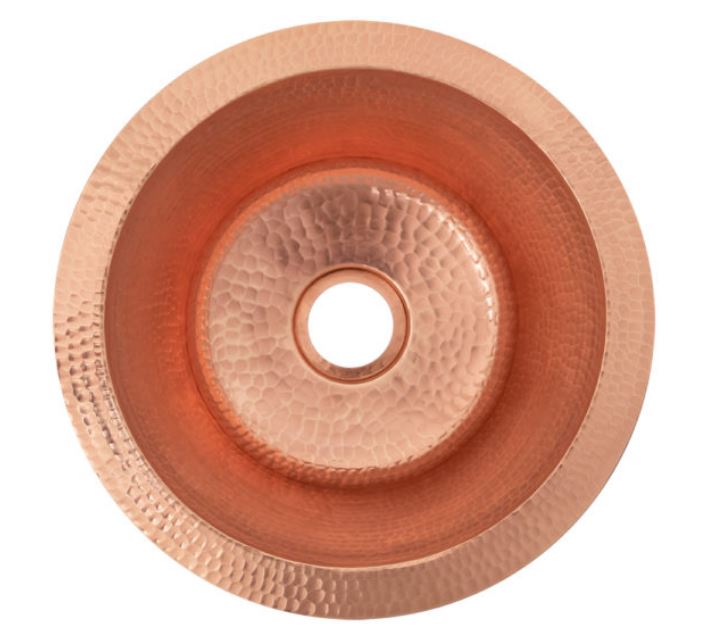 Premier Copper Products, 12" Round Hammered Copper Bar Sink with 2" Drain Opening in Polished Copper