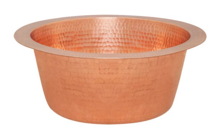 Premier Copper Products, 12" Round Hammered Copper Bar Sink with 2" Drain Opening in Polished Copper