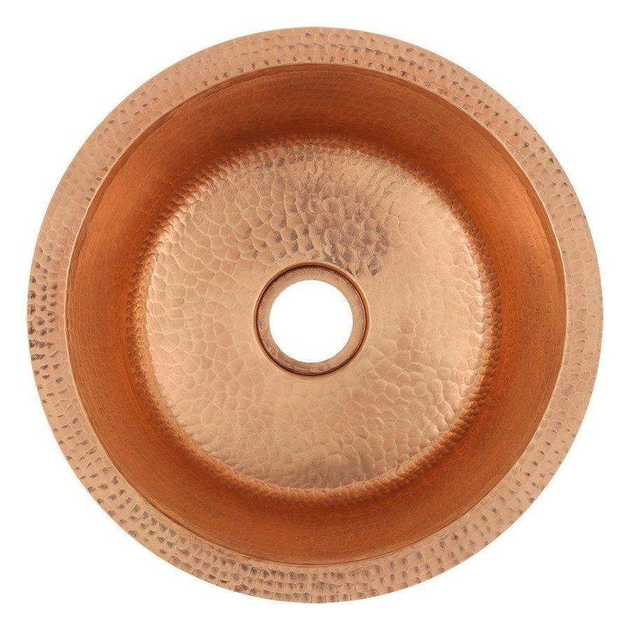 Premier Copper Products, 14" Round Hammered Copper Bar Sink with 2" Drain Opening in Polished Copper