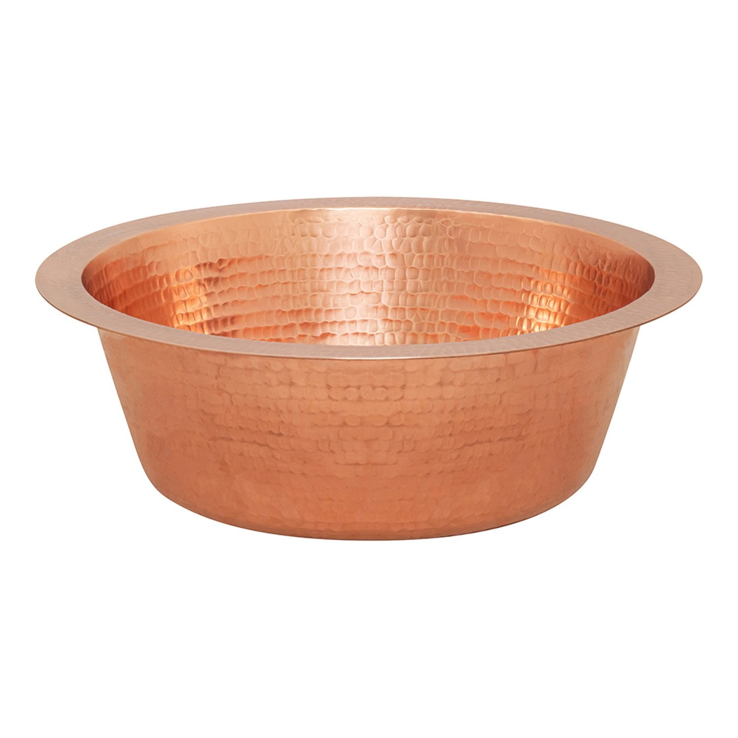 Premier Copper Products, 14" Round Hammered Copper Bar Sink with 2" Drain Opening in Polished Copper