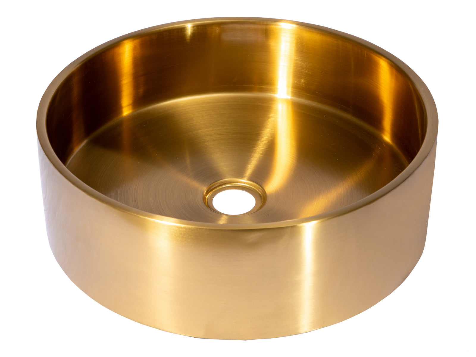 Eden Bath, 15 3/4" Round Thick Rim Stainless Steel Bathroom Vessel Sink with Drain in Gold