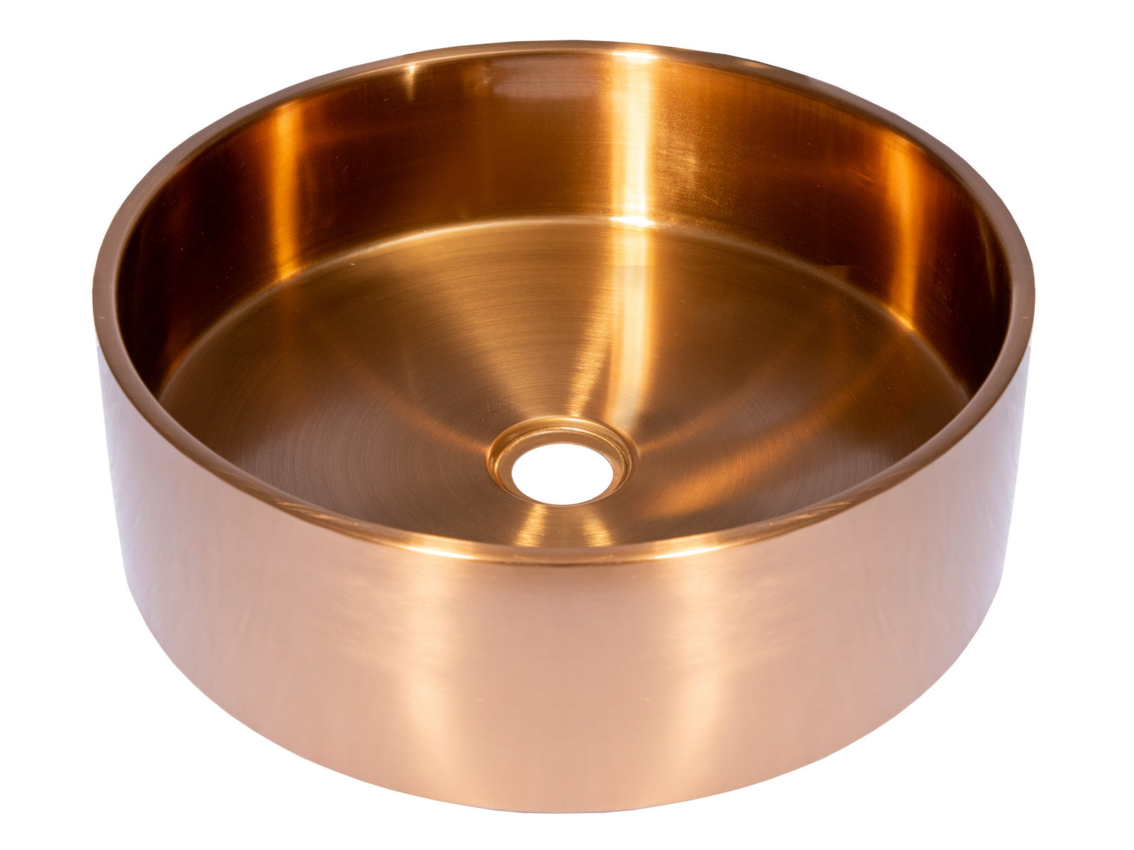 Eden Bath, 15 3/4" Round Thick Rim Stainless Steel Bathroom Vessel Sink with Drain in Rose Gold