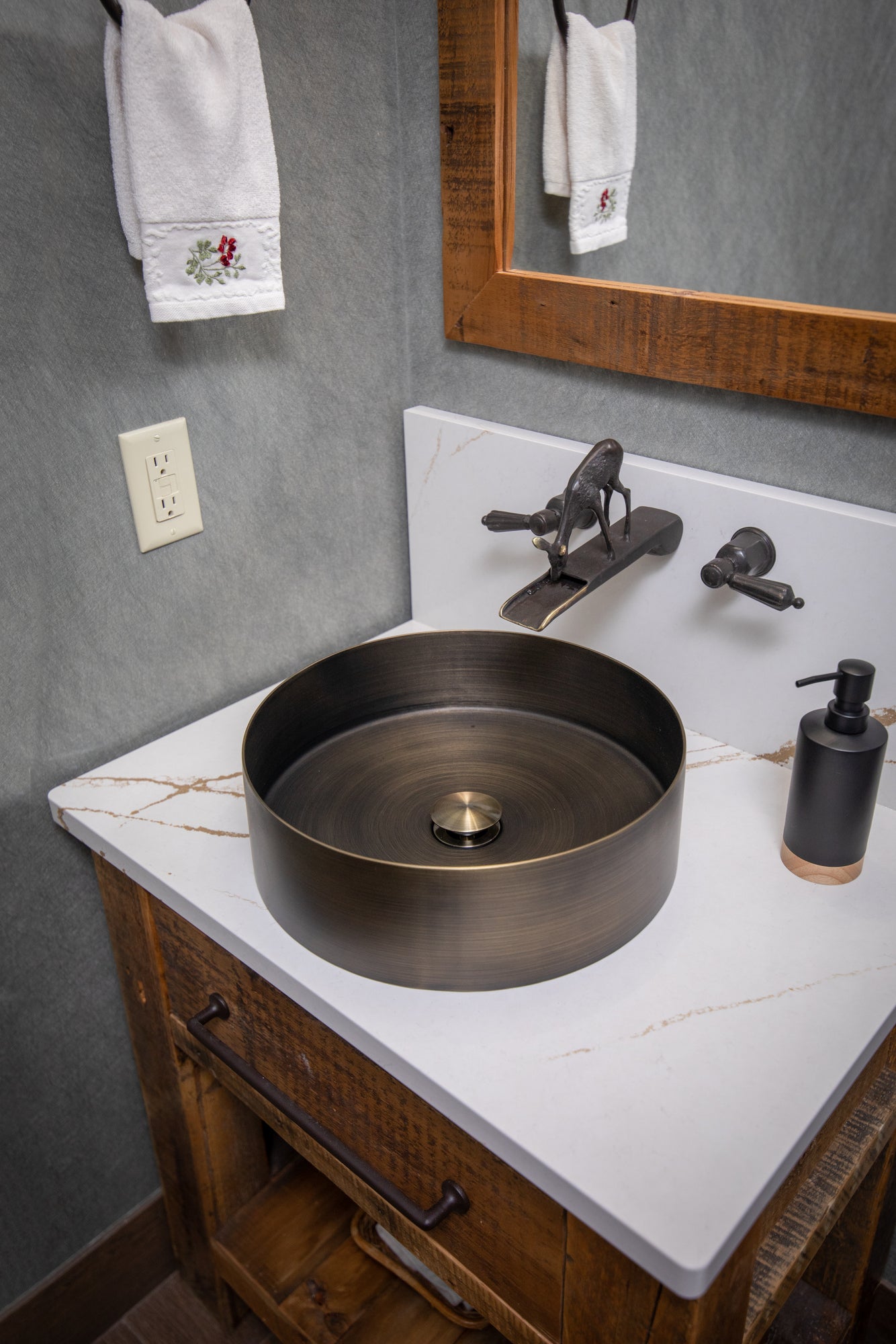 Eden Bath, 15" Round Stainless Steel Bathroom Vessel Sink with Drain in Antique Gold