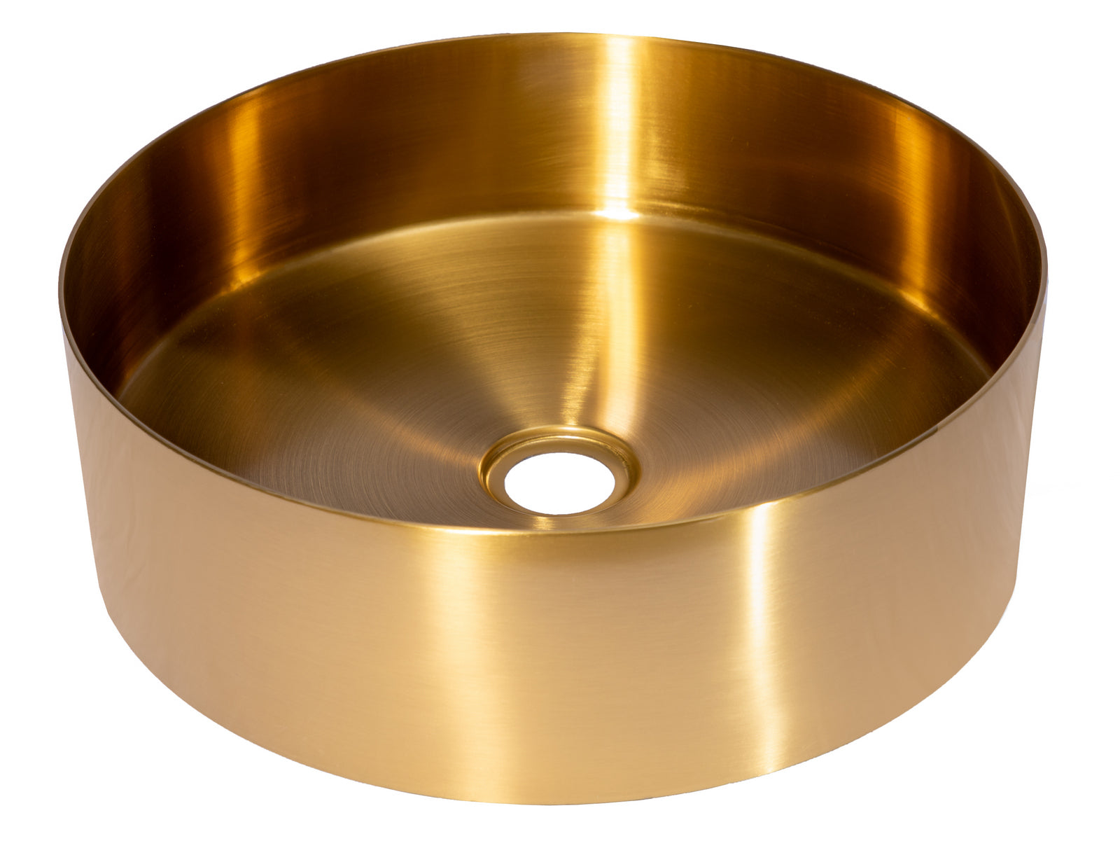 Eden Bath, 15" Round Stainless Steel Bathroom Vessel Sink with Drain in Gold