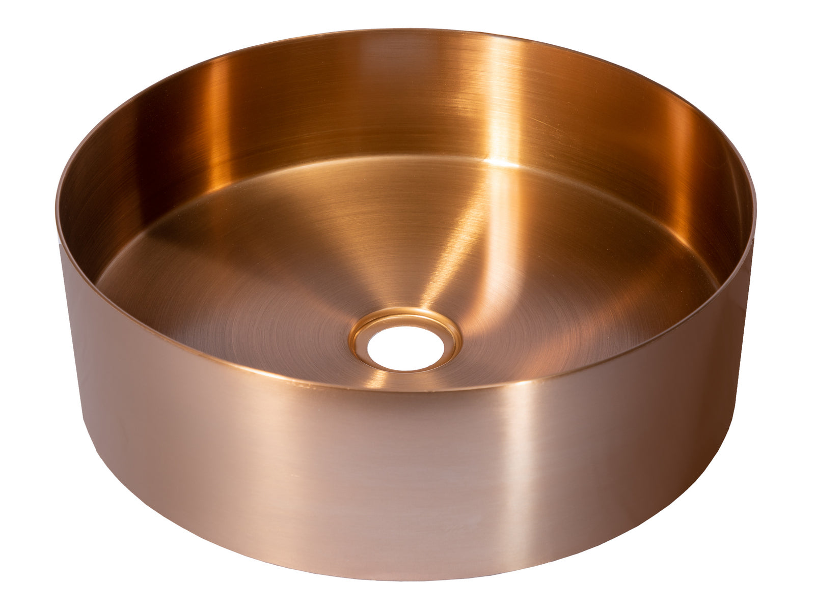 Eden Bath, 15" Round Stainless Steel Bathroom Vessel Sink with Drain in Rose Gold