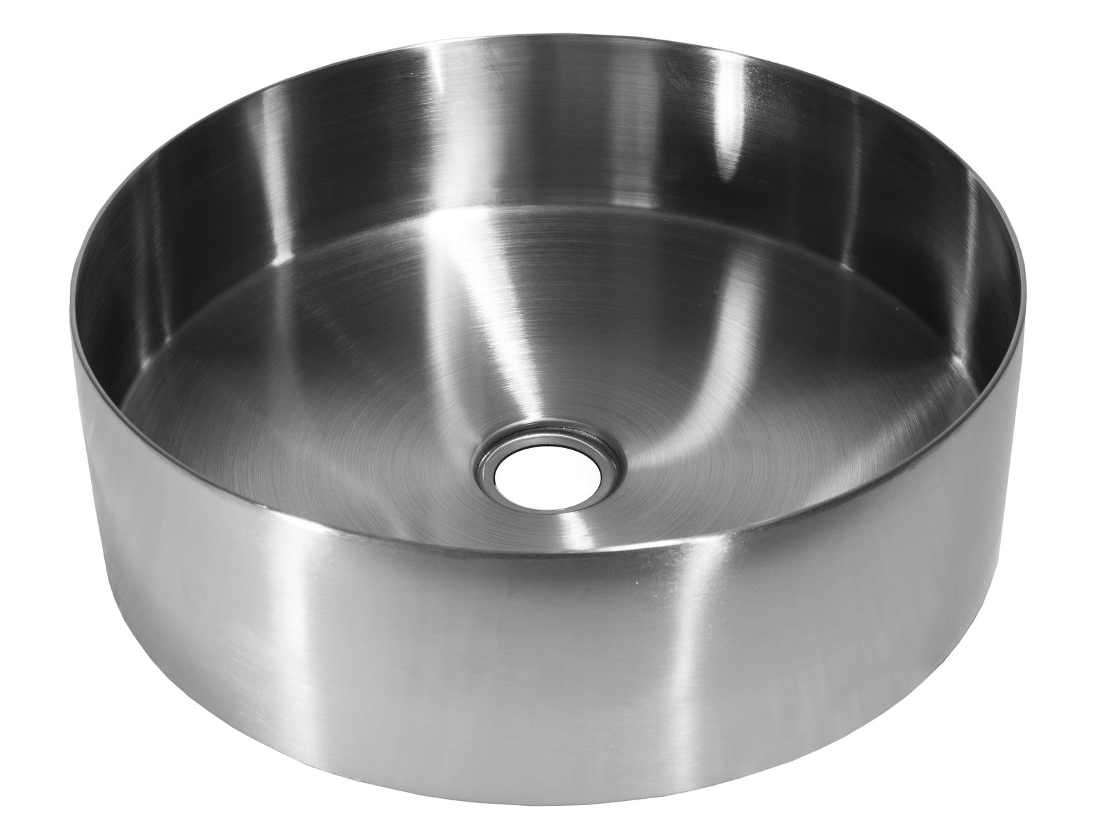 Eden Bath, 15" Round Stainless Steel Bathroom Vessel Sink with Drain in Silver