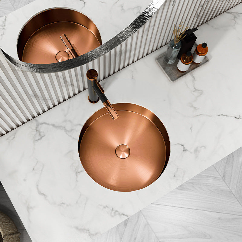 Eden Bath, 15" Round Stainless Steel Undermount Bathroom Sink with Drain in Rose Gold