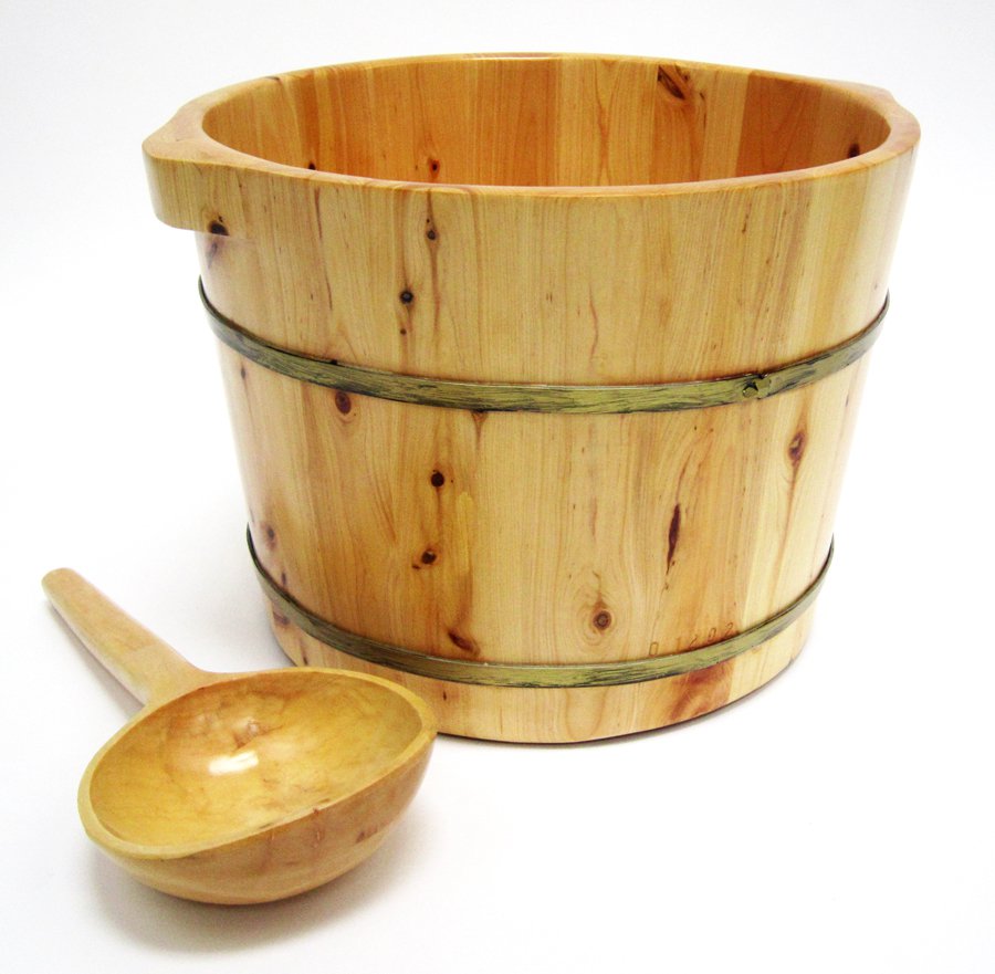 ALFI, 15" Solid Cedar Wood Foot Soaking Barrel Bucket With Matching Spoon