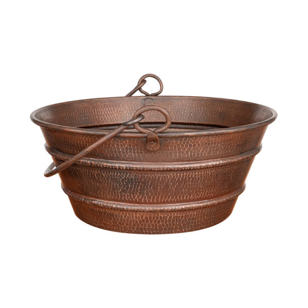 Premier Copper Products, 16" Round Bucket Vessel Hammered Copper Sink with Handles