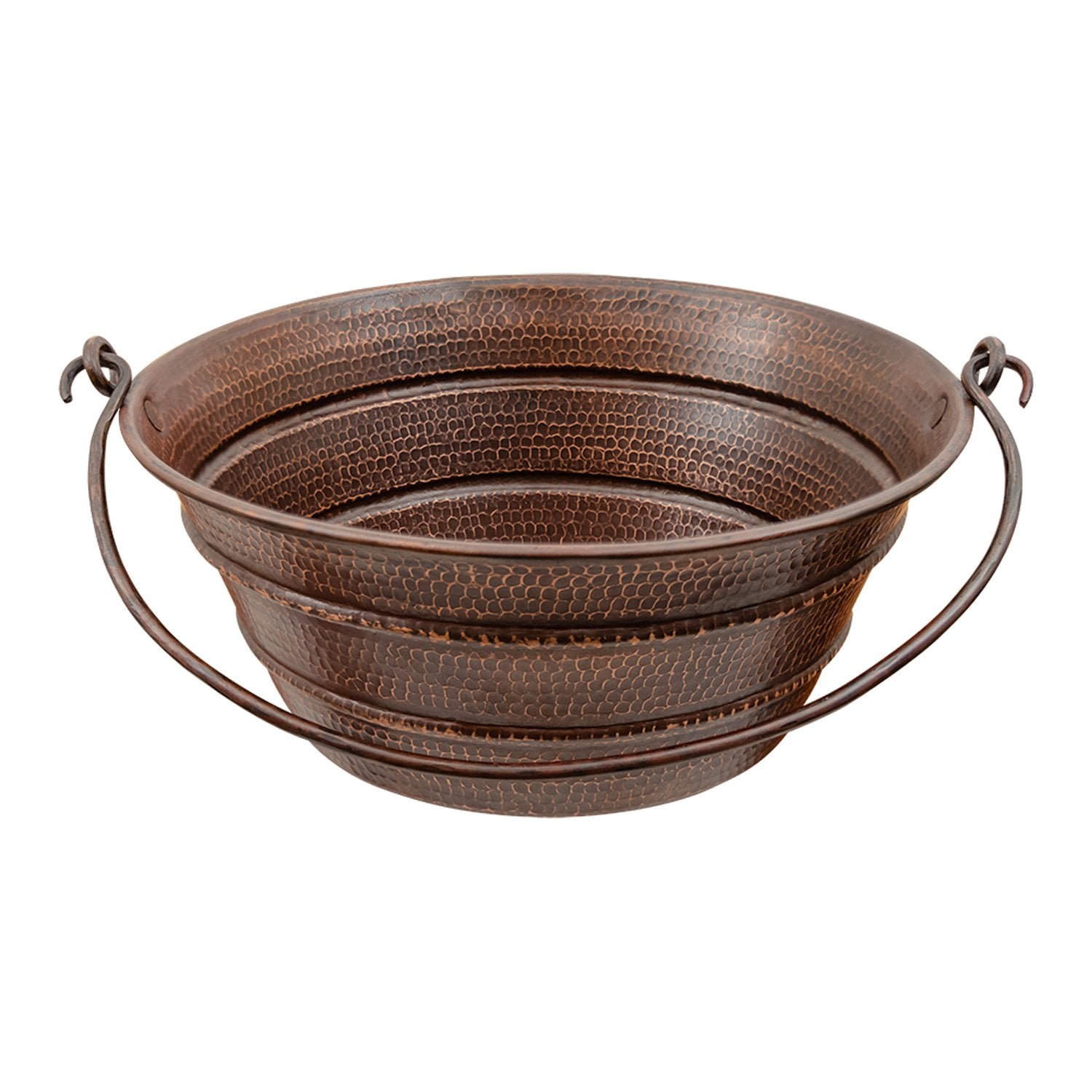 Premier Copper Products, 16" Round Bucket Vessel Hammered Copper Sink with Handles