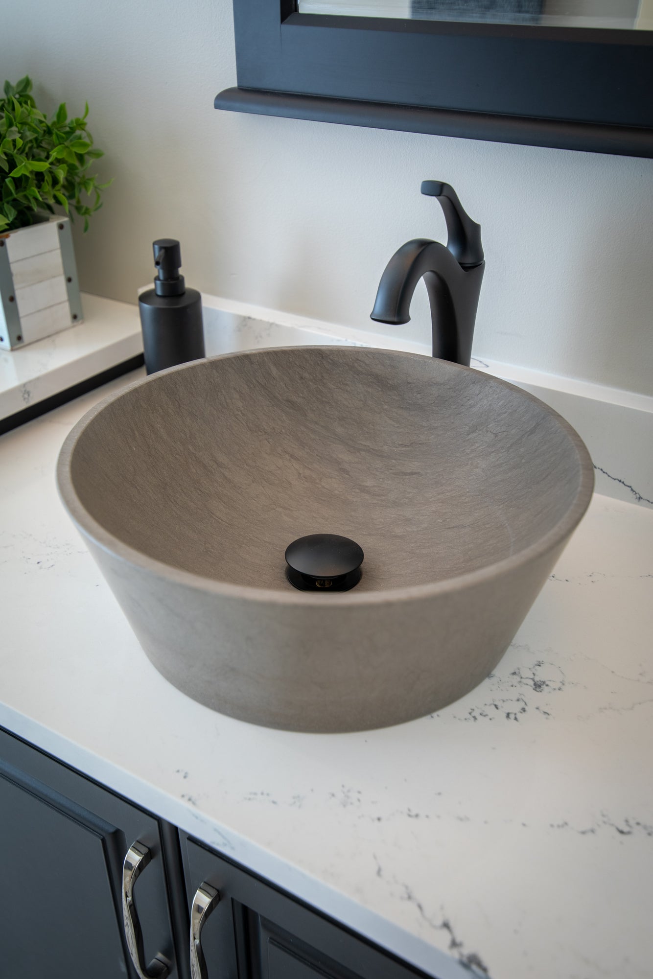 Eden Bath, 16-in Round Sloped Vessel Sink in Molly Grey Marble