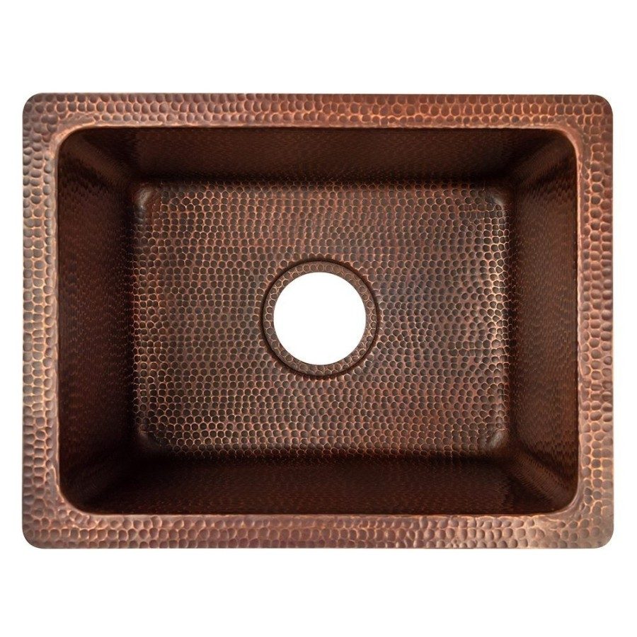 Premier Copper Products, 17" Rectangle Hammered Copper Bar Prep Sink with 3.5" Drain Opening