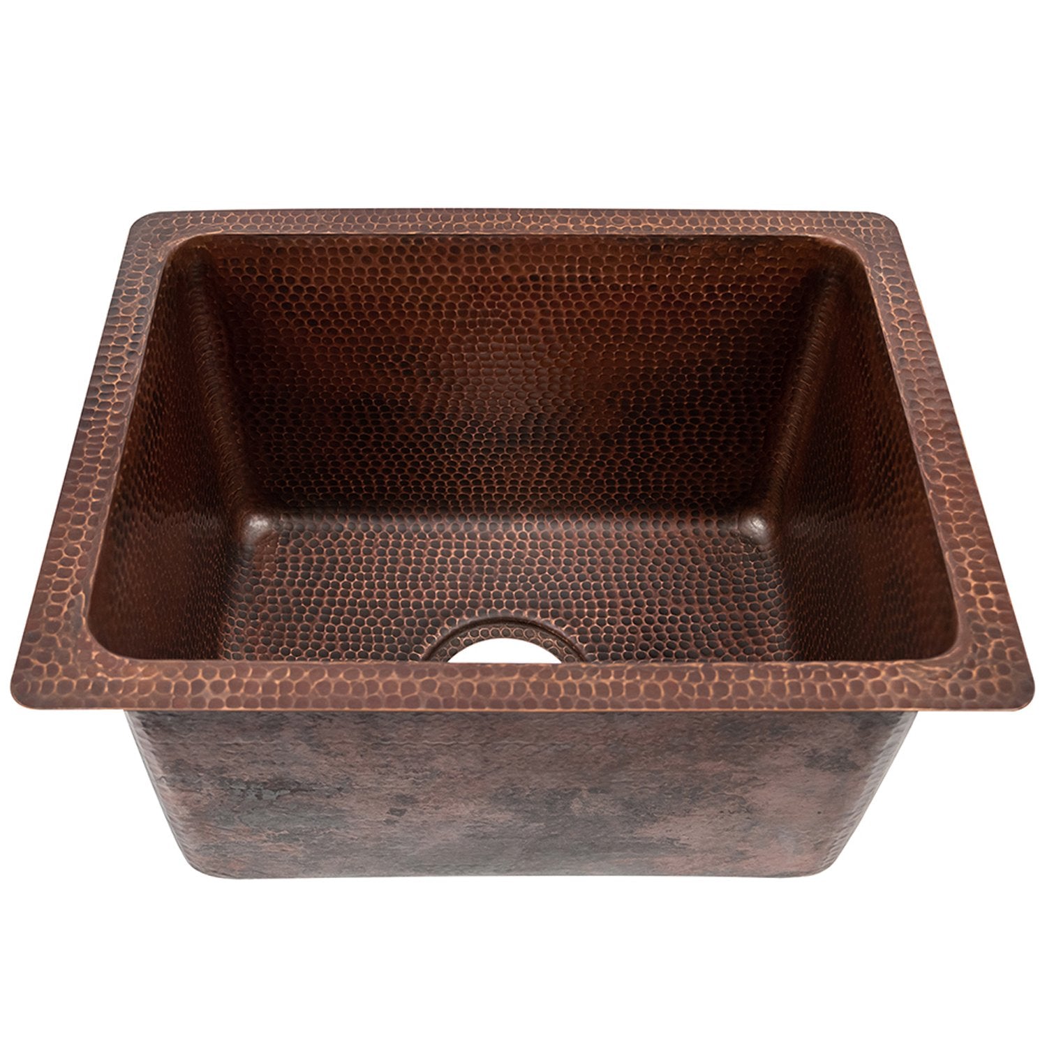 Premier Copper Products, 17" Rectangle Hammered Copper Bar Prep Sink with 3.5" Drain Opening