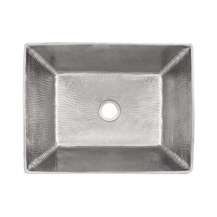 Premier Copper Products, 17" Rectangle Wired Rim Vessel Nickel Plated Hammered Copper Sink