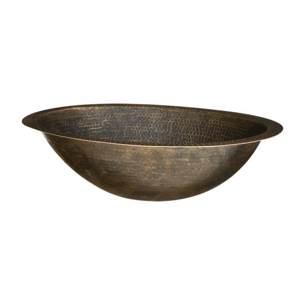 Premier Copper Products, 19" Oval Under Counter Hammered Copper Bathroom Sink in Antique Brass