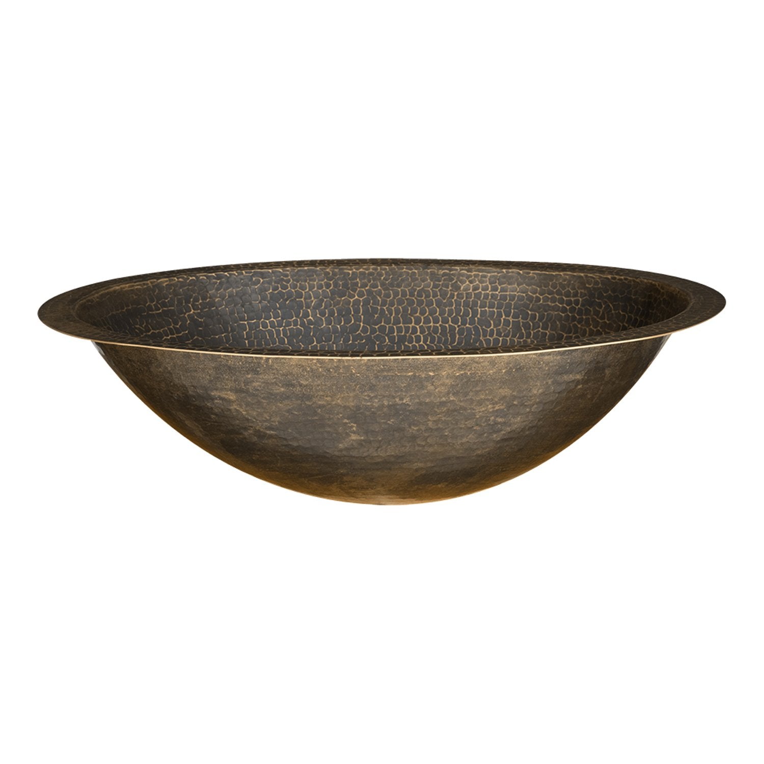 Premier Copper Products, 19" Oval Under Counter Hammered Copper Bathroom Sink in Antique Brass