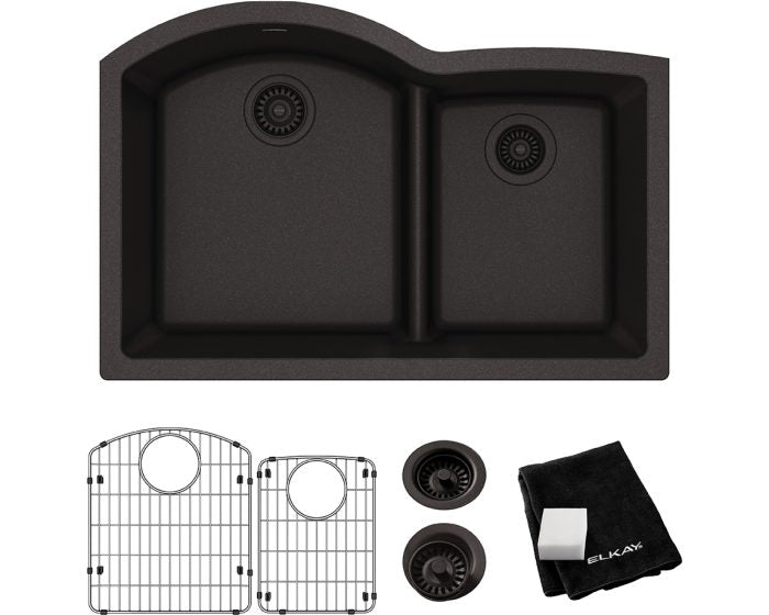 Elkay, 33" x 22" x 10", Offset 60/40 Double Bowl Undermount Sink Kit with Aqua Divide, Black