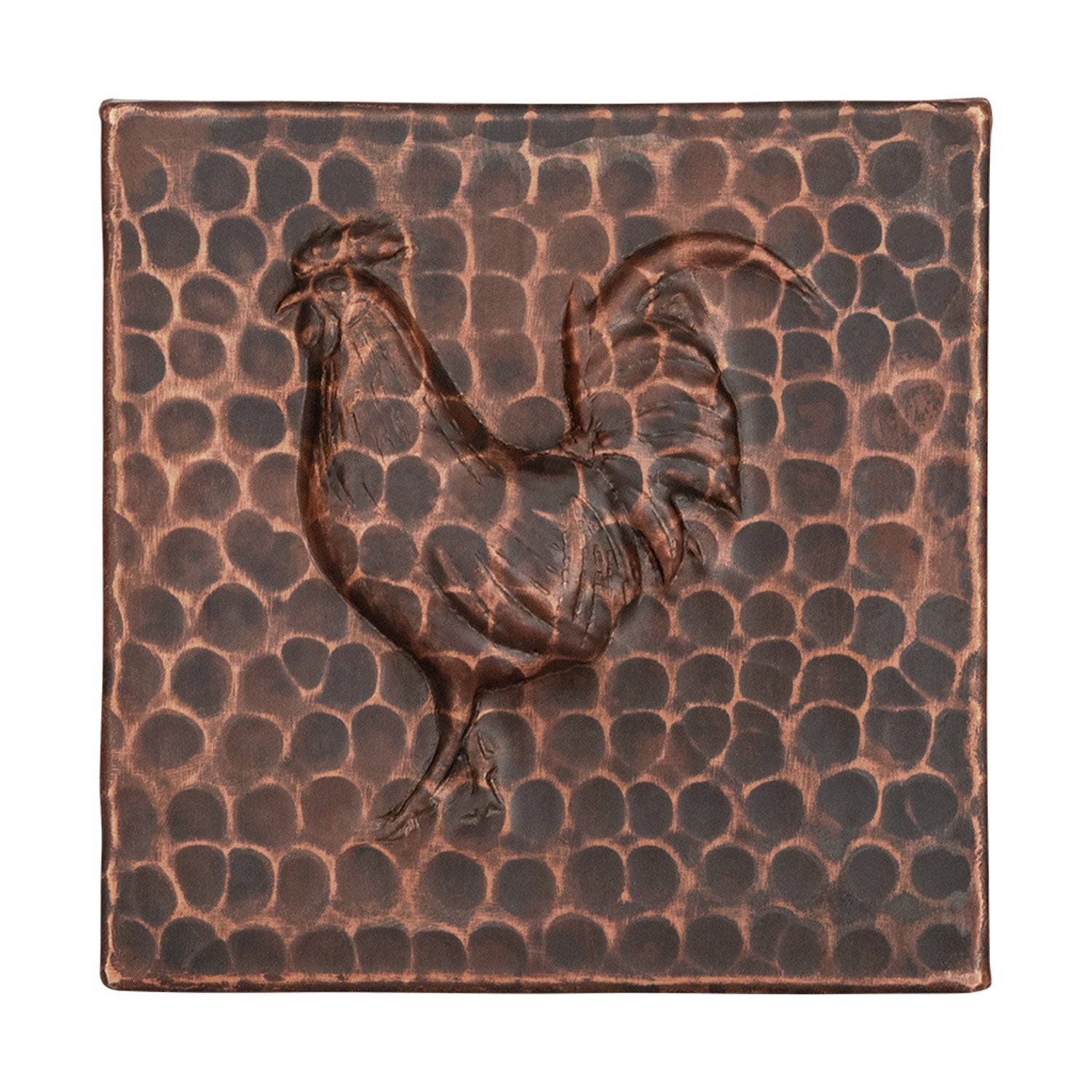 Premier Copper Products, 4" x 4" Hammered Copper Rooster Tile, pack of 4 Tiles