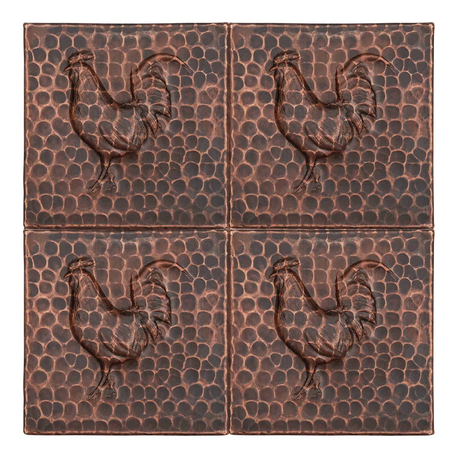 Premier Copper Products, 4" x 4" Hammered Copper Rooster Tile, pack of 8 Tiles