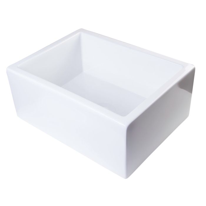 ALFI, AB2418SB-W 24" White Smooth Thick Wall Fireclay Single Bowl Farm Sink