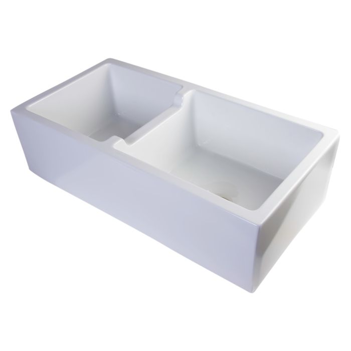 ALFI, AB3618DB-W 36" White Smooth Thick Wall Fireclay Double Bowl Farm Sink