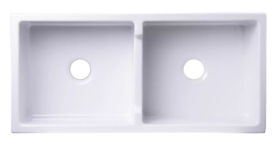 ALFI, AB3918-W 39" White Smooth Thick Wall Fireclay Double Bowl Farm Sink