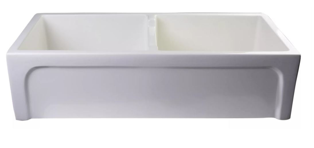 ALFI, AB3918ARCH-W 39" White Arched Apron Thick Wall Fireclay Double Bowl Farm Sink