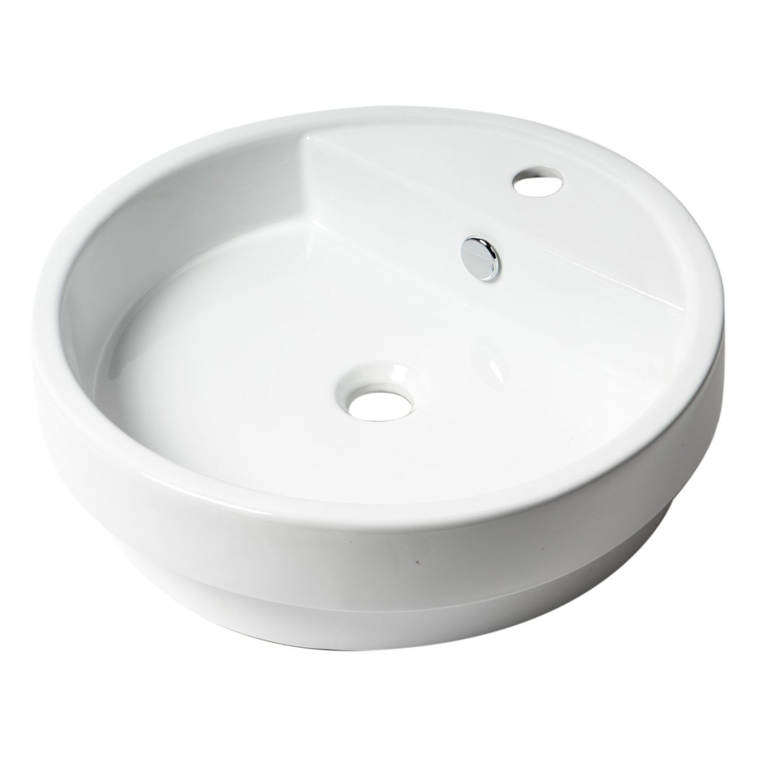 ALFI, ALFI ABC702 White 19" Round Semi Recessed Ceramic Sink with Faucet Hole