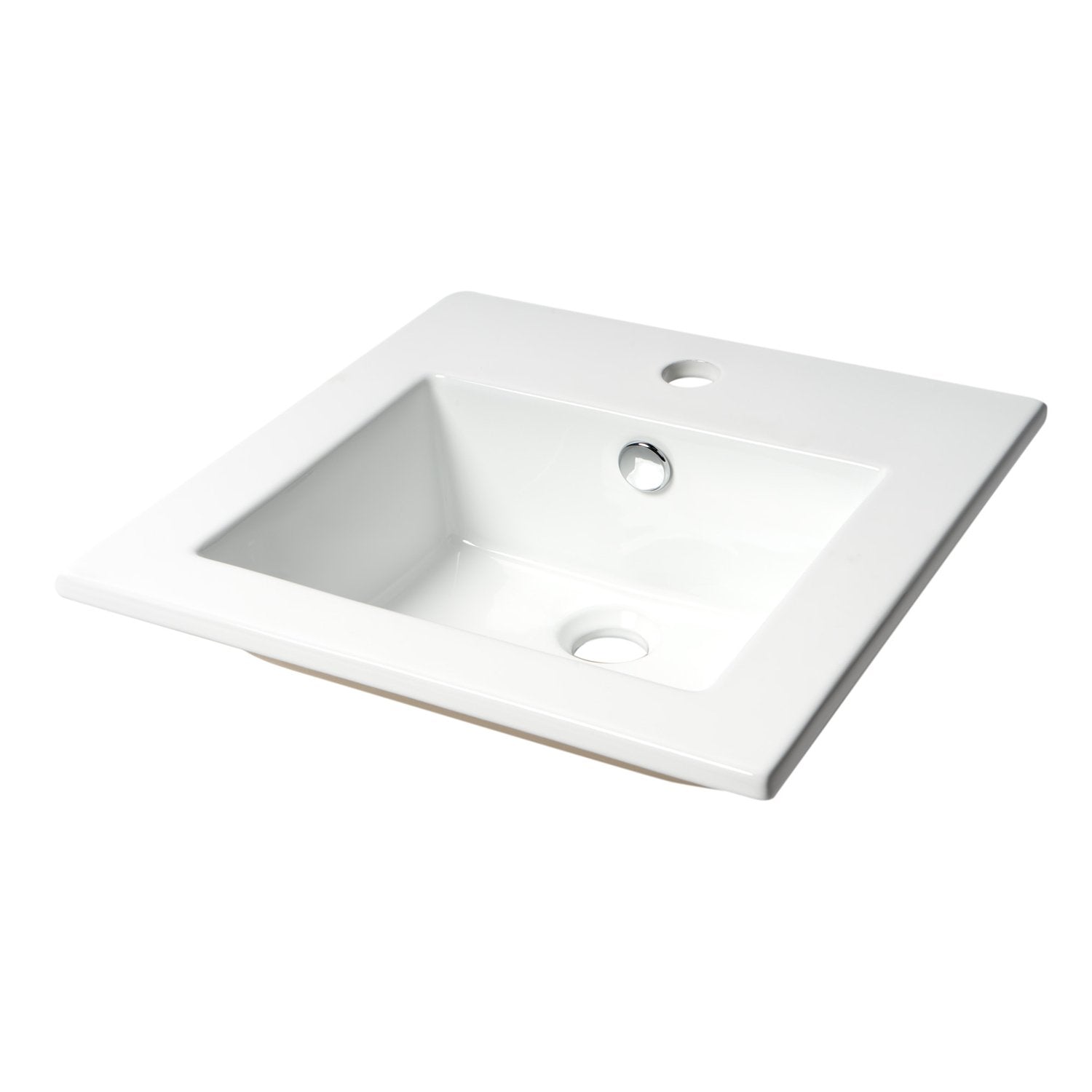 ALFI, ALFI ABC801 White 17" Square Drop In Ceramic Sink with Faucet Hole