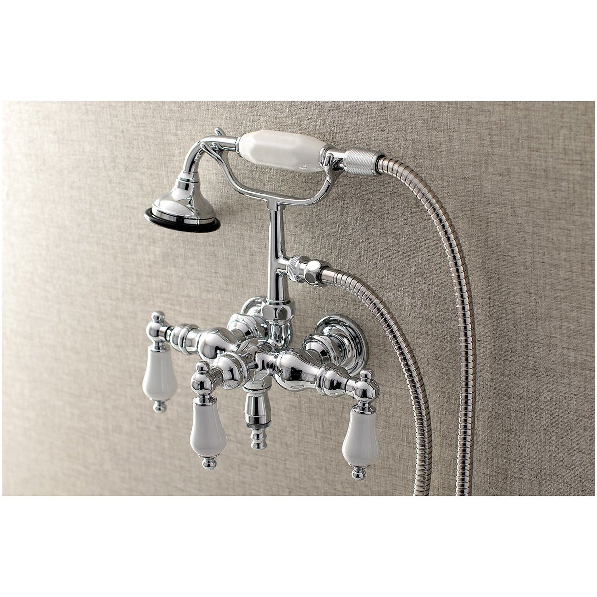 Kingston Brass, Aqua Vintage AE23TX-P 3-3/8-Inch Wall Mount Tub Faucet with Hand Shower