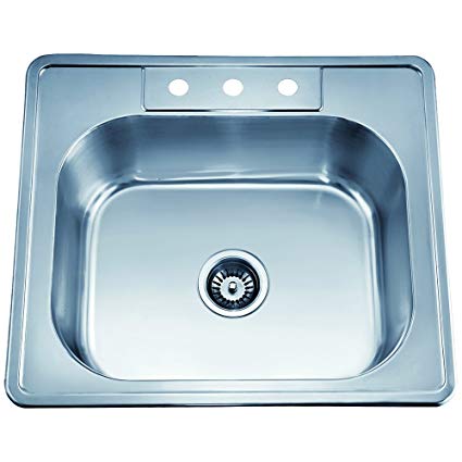 Dawn Kitchen & Bath Products, Ast103 25" Single Bowl Topmount 20 Gauge Stainless Steel Kitchen Sink