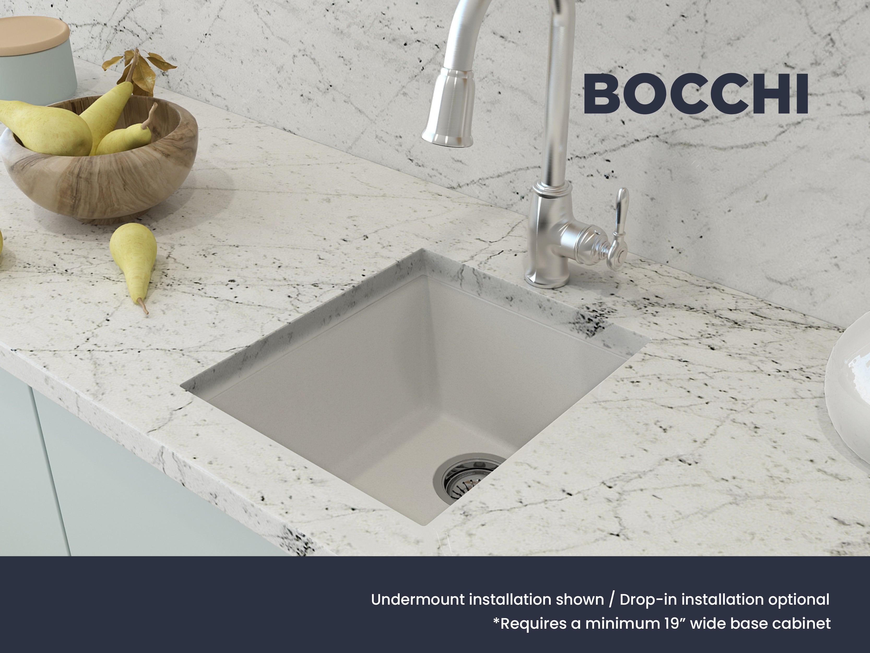 Bocchi, Bocchi 16" Dual Mount Granite Single Bowl Bar Sink with Strainer