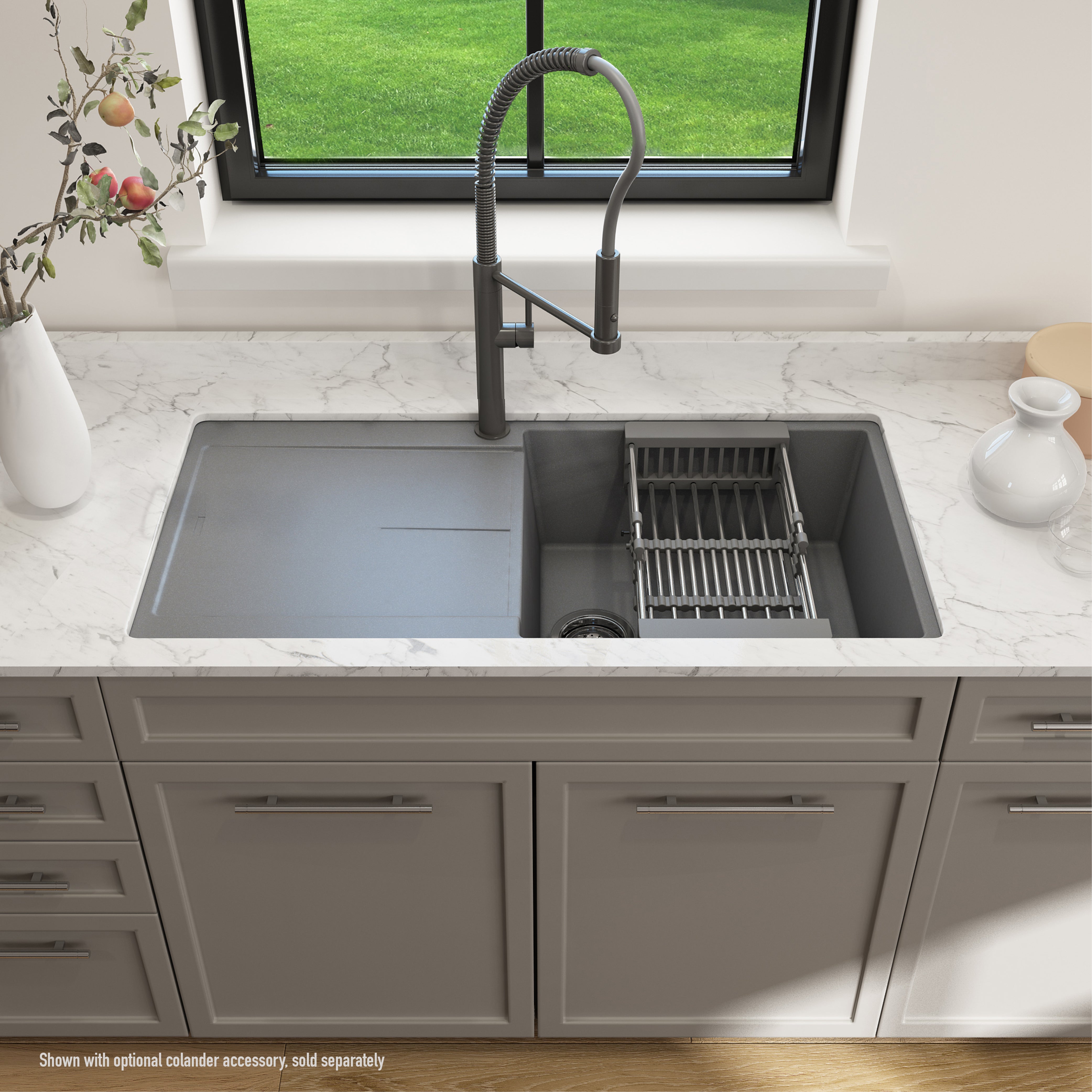 Bocchi, Bocchi 20" Dual-Mount Composite Kitchen Sink with Drain Board in Concrete Gray