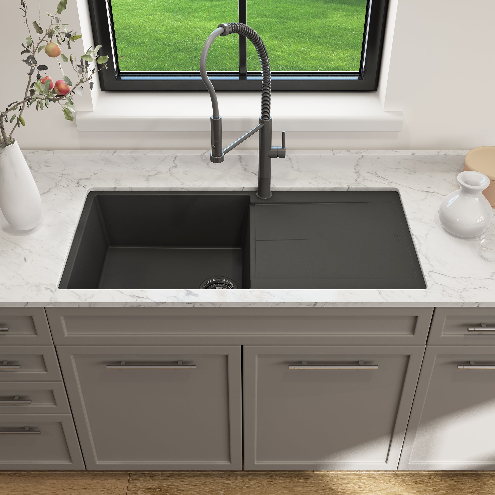 Bocchi, Bocchi 20" Dual-Mount Composite Kitchen Sink with Drain Board in Matte Black