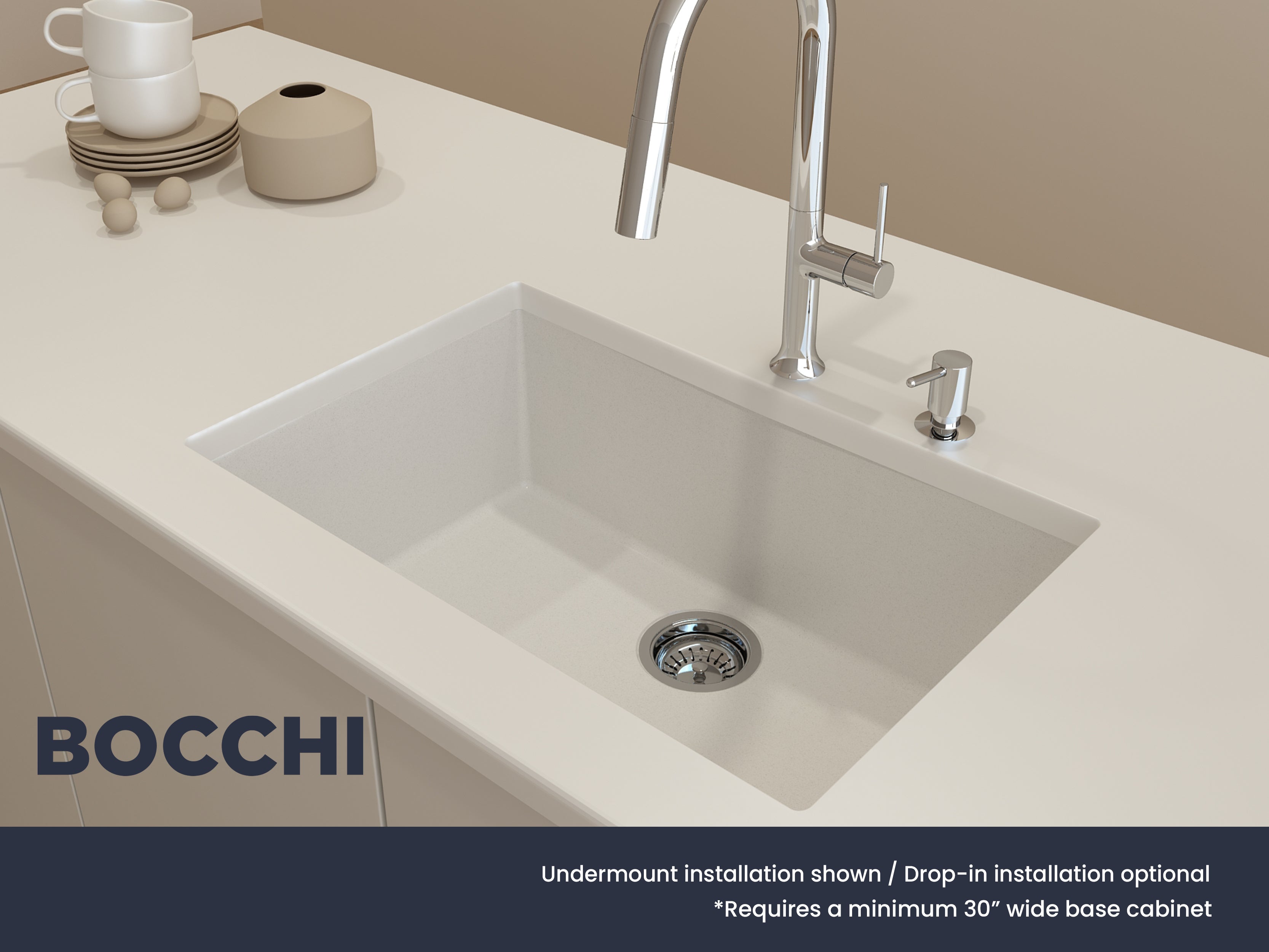 Bocchi, Bocchi 27" Dual-Mount Single Bowl Composite Kitchen Sink in Milk White