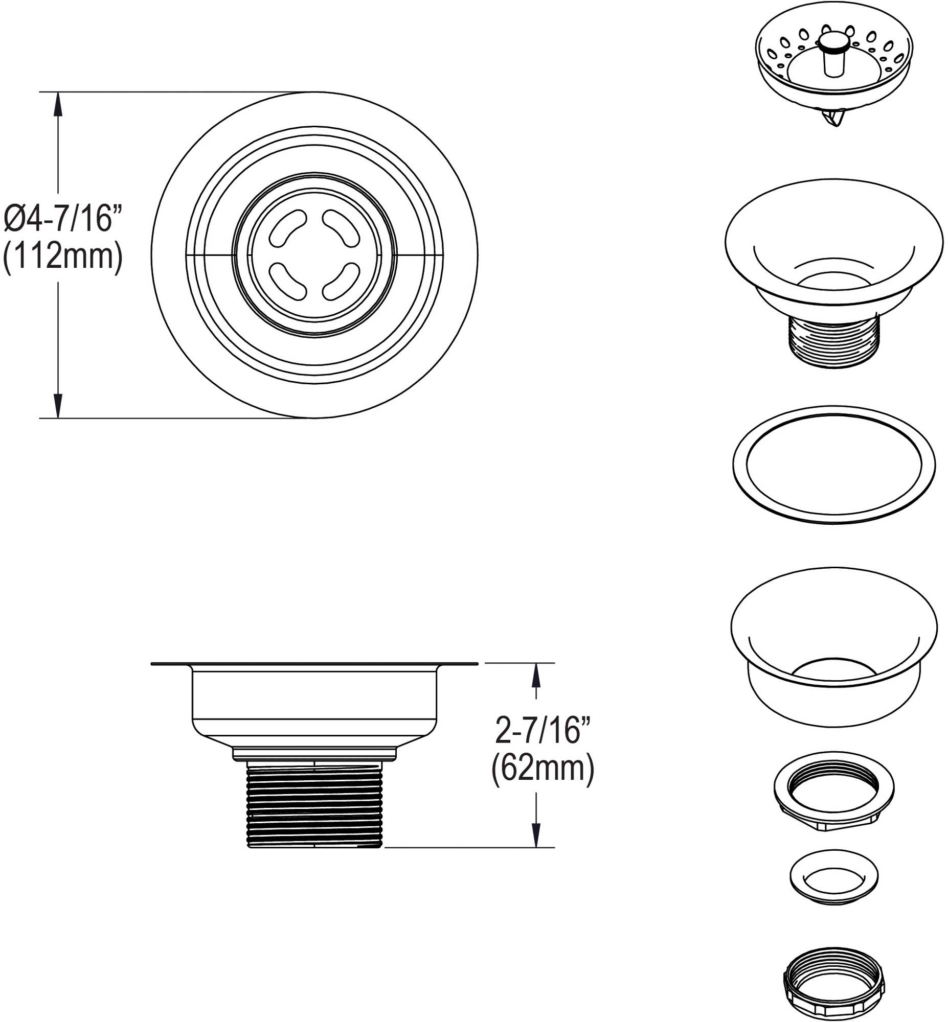 Elkay, Dayton 3-1/2" Stainless Steel Drain with Removable Basket Strainer and Rubber Stopper