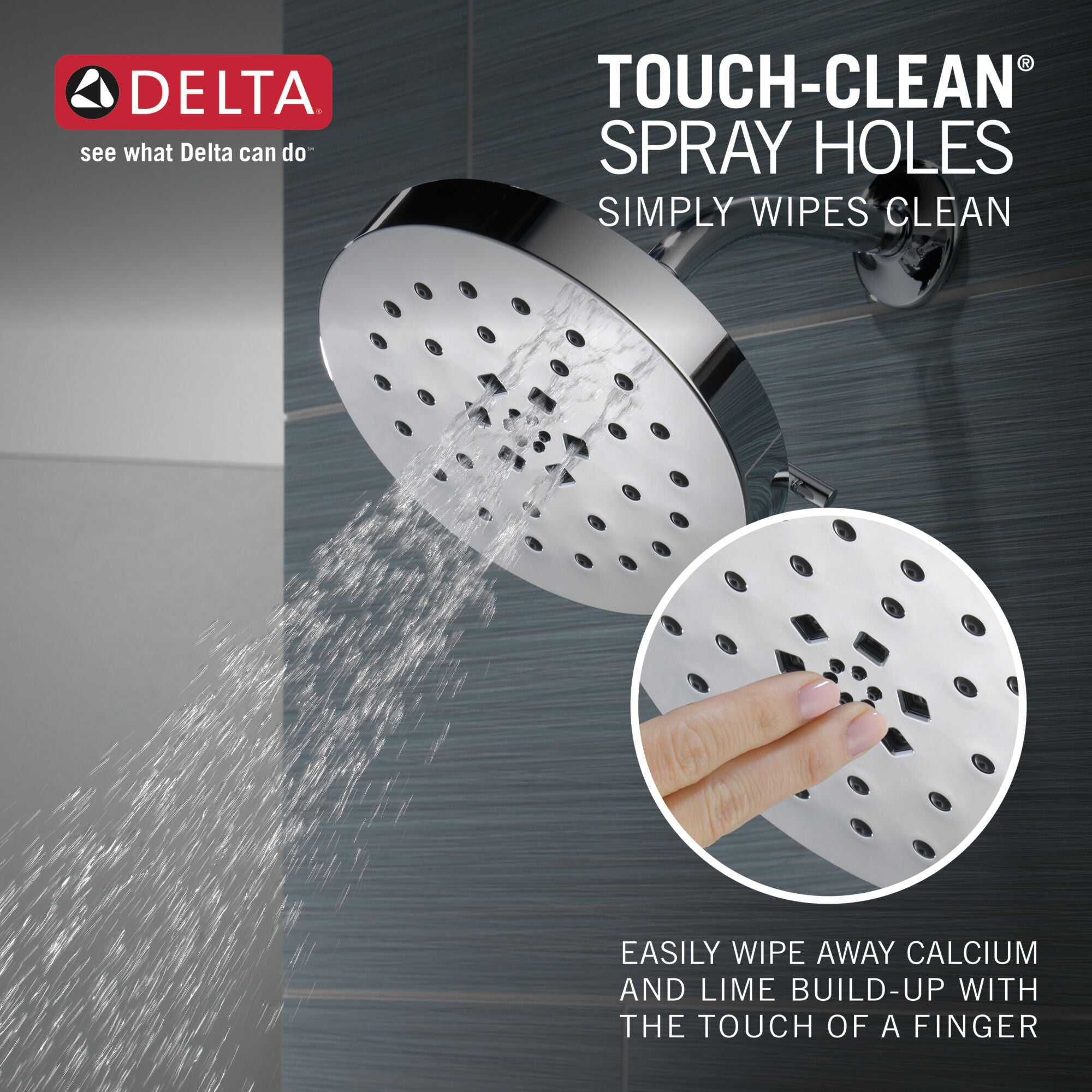 Delta, Delta 1.75 GPM Multi Function Rain Shower Head with Touch-Clean and H2Okinetic Technology