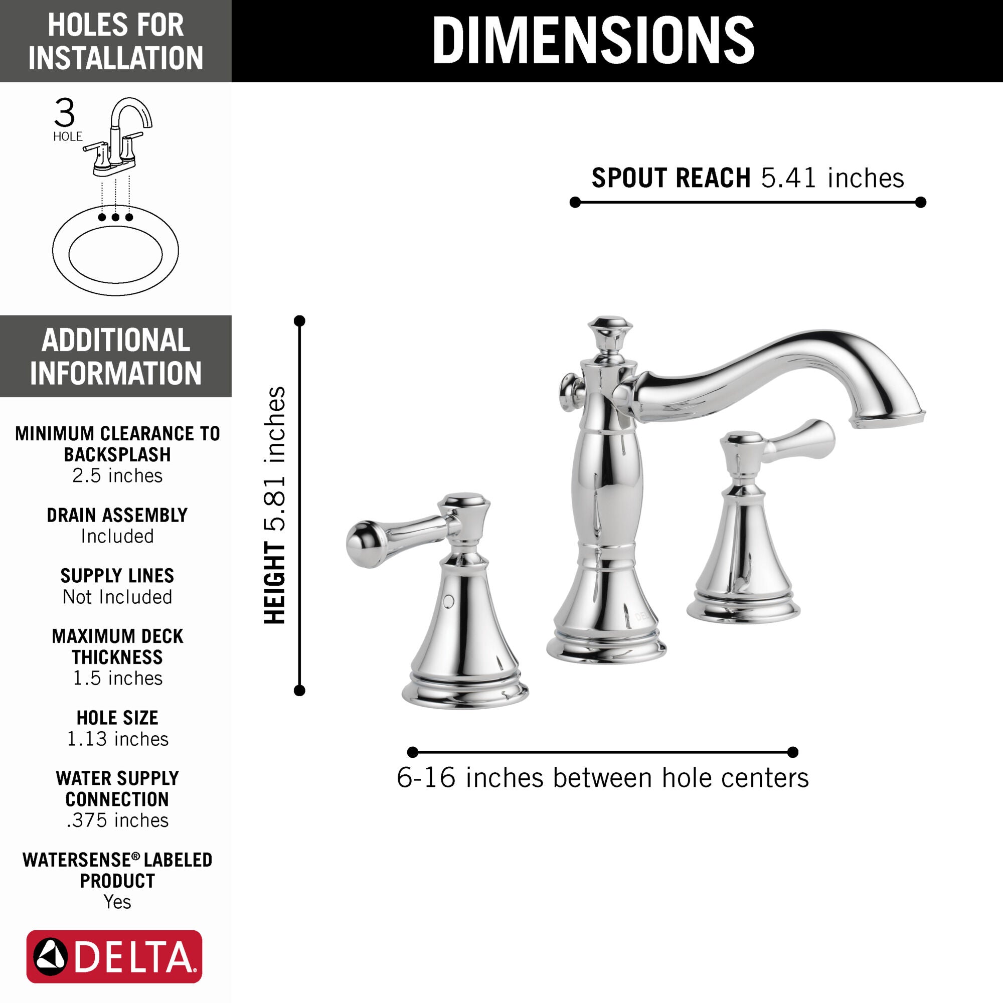 Delta, Delta Cassidy Two Handle Widespread Bathroom Faucet