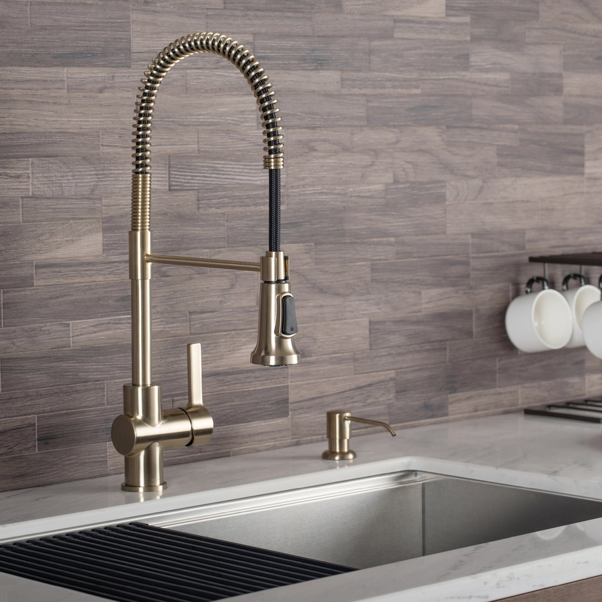 KRAUS, KRAUS Britt Commercial Style Kitchen Faucet in Brushed Gold