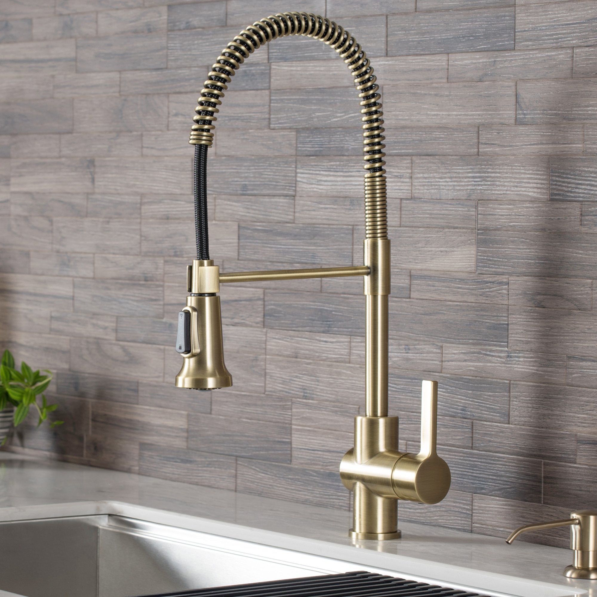 KRAUS, KRAUS Britt Commercial Style Kitchen Faucet in Brushed Gold