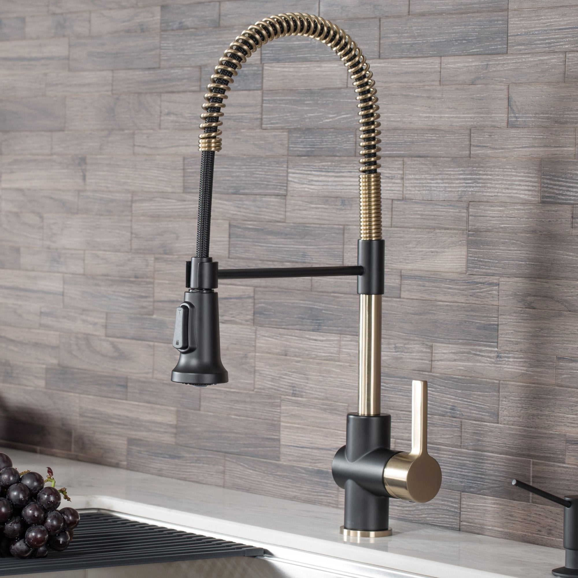 KRAUS, KRAUS Britt Commercial Style Kitchen Faucet in Matte Black/Brushed Gold