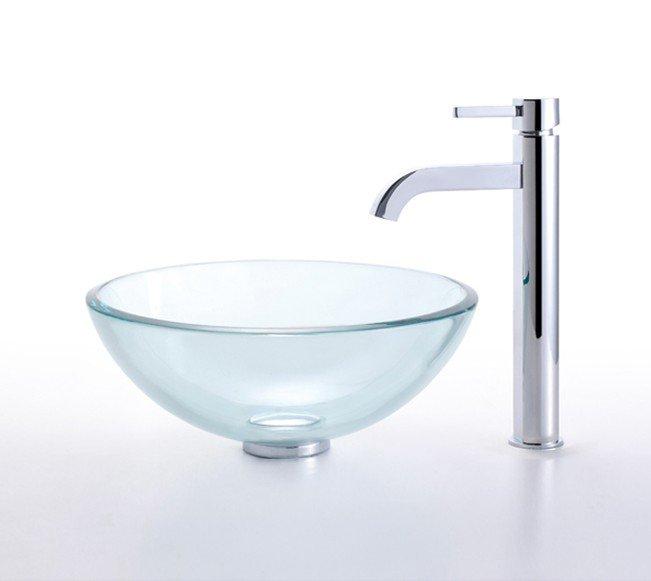 KRAUS, KRAUS Clear 14" Glass Vessel Sink and Ramus Faucet