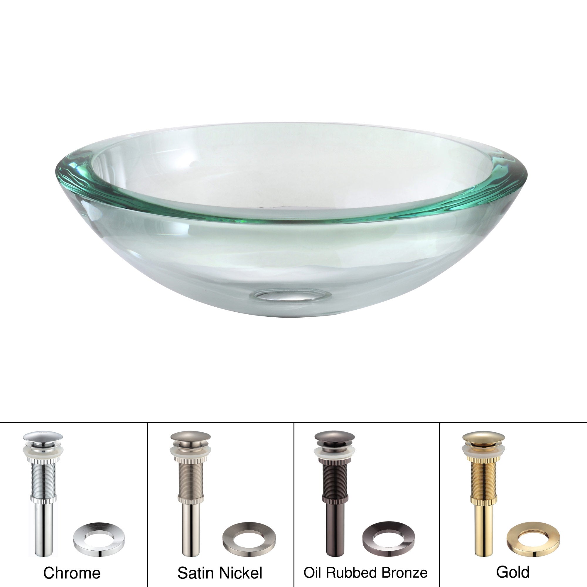 KRAUS, KRAUS Clear 34mm edge Glass Vessel Bathroom Sink with PU-MR