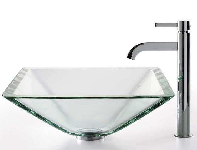 KRAUS, KRAUS Clear Aquamarine Glass Vessel Sink and Ramus Faucet