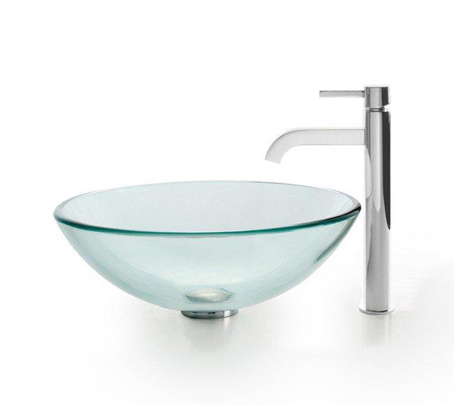 KRAUS, KRAUS Clear Glass Vessel Sink and Ramus Faucet