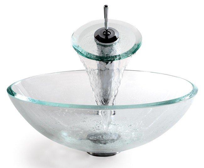 KRAUS, KRAUS Clear Glass Vessel Sink and Waterfall Faucet